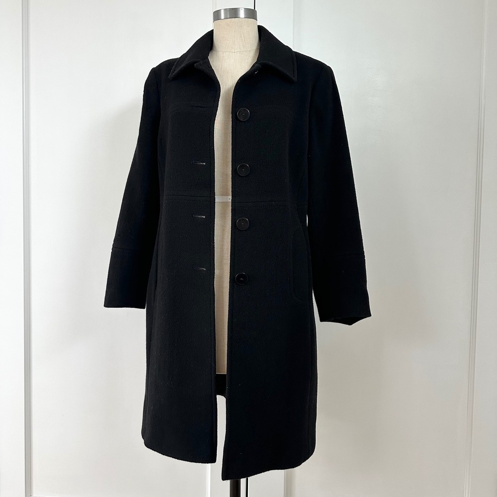 Vintage‎ Larry Levine Design Black Lambswool Cashmere Coat 8P Italian Small